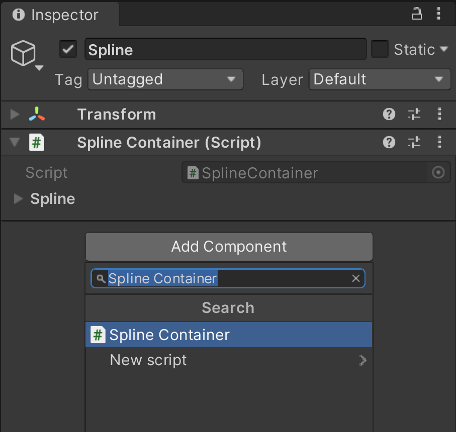 Create Spline, Inspector window