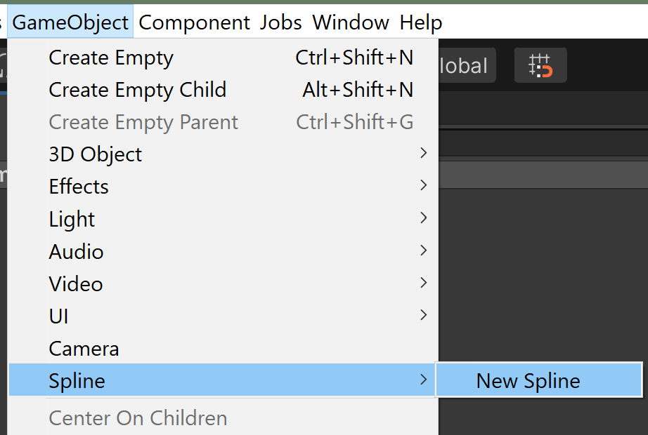 Create Spline, Unity Menu